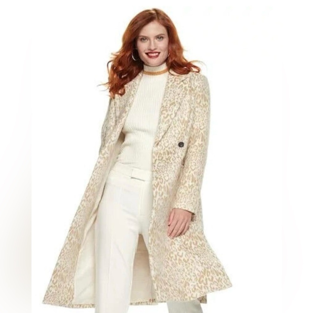 Nine West Leopard Print Knee-Length Coat
